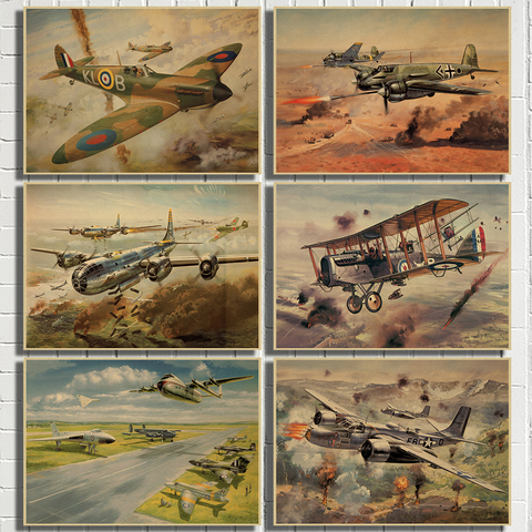 Póster Kraft para decoración de sala de estar, Arte de la pared Decoración para el hogar, avión de combate de la Segunda Guerra Mundial ► Foto 1/6