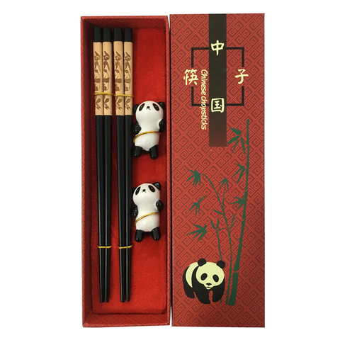 Juego de cubiertos chinos hechos a mano, palillos de Panda, conjunto con caja de regalo, juego de vajilla de madera Natural ► Foto 1/5