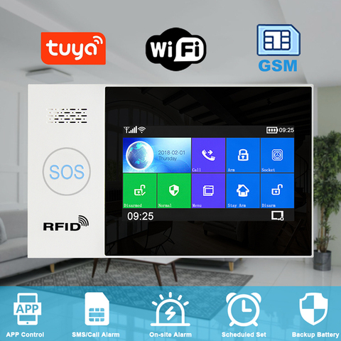 Alarma inalámbrica Tuya para el hogar, sistema de alarma GPRS con WiFi, GSM, cámara IP, APP, pantalla táctil de 4,3 pulgadas, RFID, SOS, Alexa, Amazon y Google ► Foto 1/6