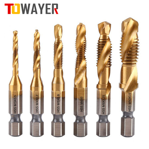 Brocas chapadas en titanio para taladro, herramienta de mano de caña hexagonal HSS, rosca de tornillo, métrica, máquina para tornillos, compuesto M3, M4, M5, M6, M8, M10, 2/3 Uds. ► Foto 1/6