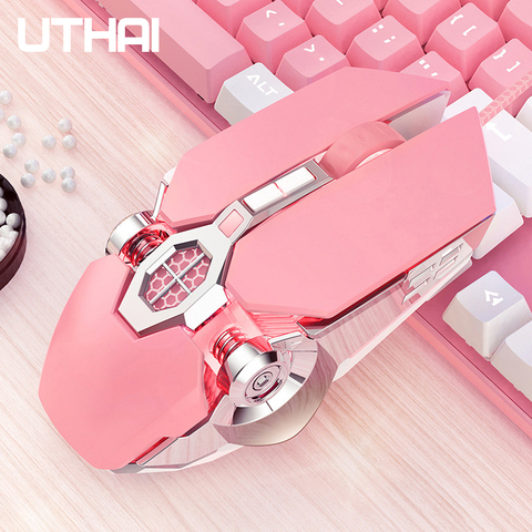 UTHAI-Juego de ratón Rosa DB62 2022 para chica, juego mecánico con cable, macro silencioso, ratón de oficina, PC de escritorio ► Foto 1/6