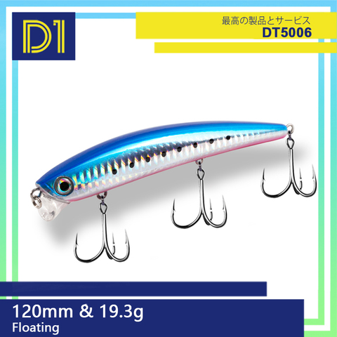 Minnow de pesca D1, 120mm/19,3g, buceador flotante poco profundo, DT5006, fundición larga, Láser de agua salada, wobblers duros, Japón para pesca de lubina ► Foto 1/6