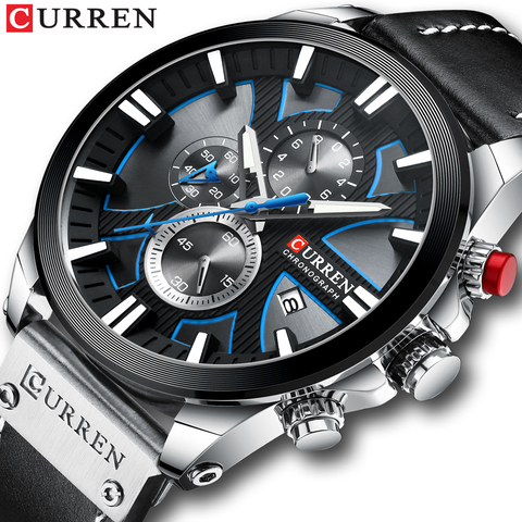 CURREN-reloj deportivo con cronógrafo para hombre, de cuarzo, de cuero, Masculino ► Foto 1/6