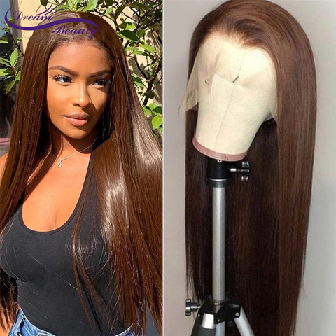 Pelucas de cabello humano con encaje Frontal 13x6 cabello humano brasileño 180% liso, Color marrón, prearrancado para mujeres negras ► Foto 1/6