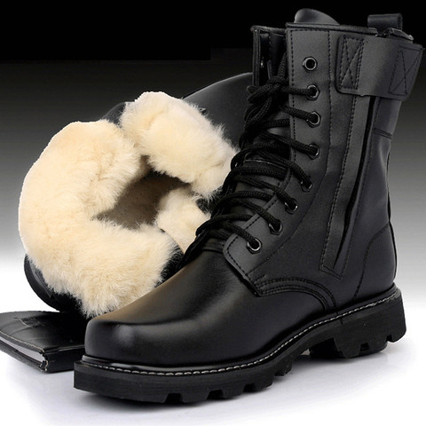 Acero Unisex del dedo del pie zapatos de cuero de los hombres botas de lana caliente 36-46 de gran tamaño de trabajo botas de seguridad de los hombres de invierno zapatos Retro militar botas de combate. ► Foto 1/6