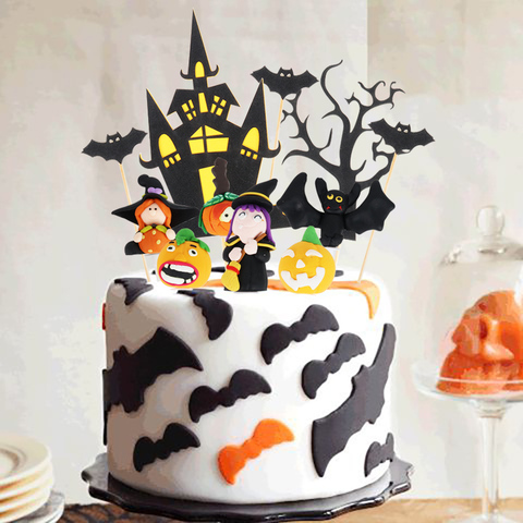 Pastel de Halloween de dibujos animados para cupcakes, calabaza fantasma, bruja para Halloween, decoración de postres, banderas para pastel, suministros para hornear ► Foto 1/6