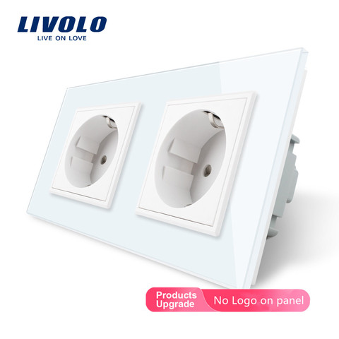 Livolo-Toma de corriente de pared estándar europeo, Panel de cristal blanco, fabricante de enchufe de pared de 16A, VL-C7C2EU-11 ► Foto 1/3