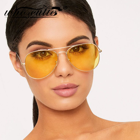 WHO CUTIE-gafas de visión nocturna para mujer, diseño de marca femeninos con lentes de sol, montura de Metal dorado, lentes con vidrios amarillos, OM874, 2022 ► Foto 1/6