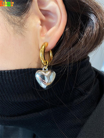 Kshmir-pendientes de perlas en forma de corazón para mujer, aretes redondos metálicos dorados a la moda, 2022 ► Foto 1/6