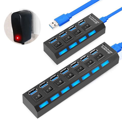 Concentrador de puertos múltiples USB 3,0, adaptador de carga OTG para ordenador portátil de 4 y 7 puertos para iPhone Xiaomi, Samsung, PC Hub extensor de 7 puertos 2,0, concentrador divisor ► Foto 1/6