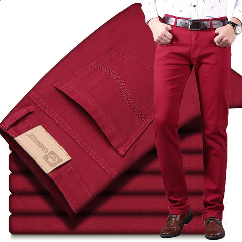 Pantalones vaqueros rectos para hombre, jeans casuales de marca, color vino tinto, moda de boutique, de negocios, para primavera y verano ► Foto 1/6