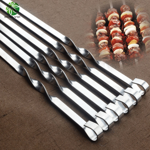 Duolvqi 6 unids/set barbacoa de pinchos trozos de carne de acero inoxidable churrasqueira palillo para asado para barbacoa pícnic al aire libre ► Foto 1/6