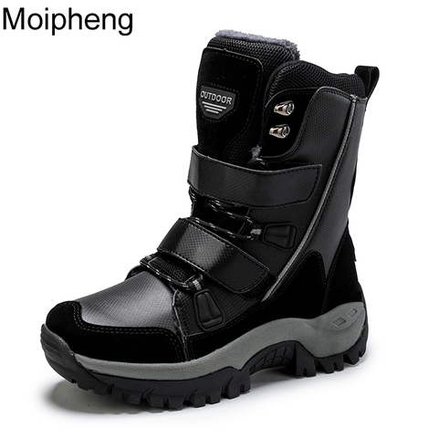 Moipheng-Botas de piel sintética para Mujer, botines cálidos impermeables de media pantorrilla, de talla grande, color negro, para invierno ► Foto 1/6