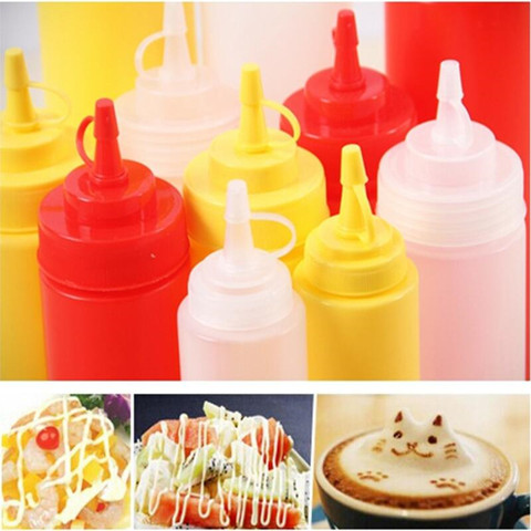 Squeeze Squirt-botellas para condimentos con tapa giratoria, Ketchup, mostaza, Mayo, salsas calientes, botellas de aceite de oliva, Gadget de cocina ► Foto 1/6