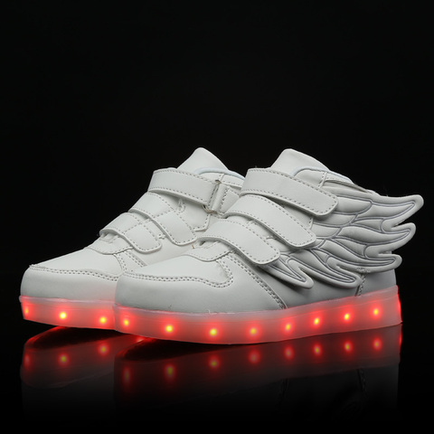 Zapatos con alas para niños y niñas, zapatillas luminosas con carga USB, color rosa y rojo ► Foto 1/6