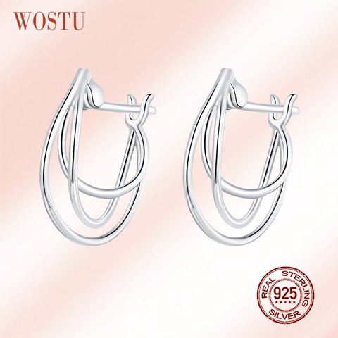 WOSTU-pendientes de tuerca de líneas cruzadas de Plata de Ley 925 auténtica para mujer, aretes de diseño originales geométricos, joyería CTE443 ► Foto 1/6