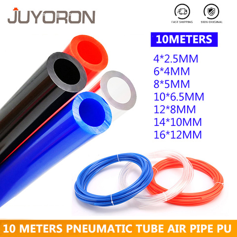 Manguera neumática de compresor de 10 metros, tubo de aire de 4x2,5mm, 6x4mm, 8x5mm, 10x6,5mm, 12x8mm, 14x10mm, 16x12mm, PU tubo ► Foto 1/6