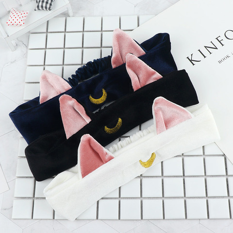 Sailor Moon-diademas de orejas de gato para niña, diadema de Anime, herramienta de maquillaje para lavado de cara para mujer, tocado de Lolita ► Foto 1/6