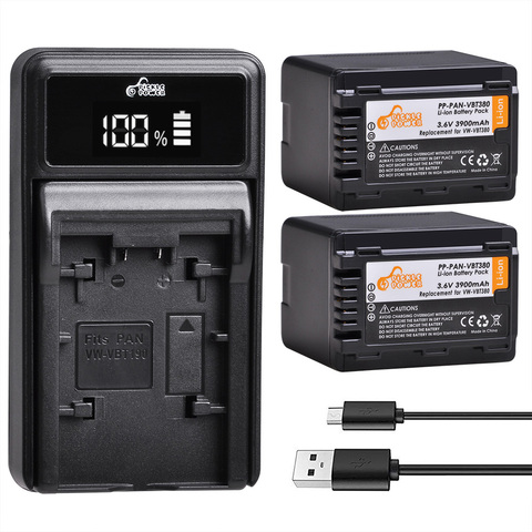 Batería de VW-VBT380 de 3900mAh + cargador LED para Panasonic HC-V720,HC-V727,HC-V730,HC-V750,HC-V757,HC-V760,HC-V770 y más ► Foto 1/6