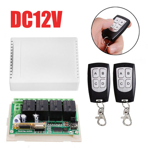 Interruptor de Control remoto inalámbrico Universal, 433Mhz, cc, 12V, 4 canales, relé, módulo receptor de Radio con 2 uds. De transmisores de Control remoto ► Foto 1/6