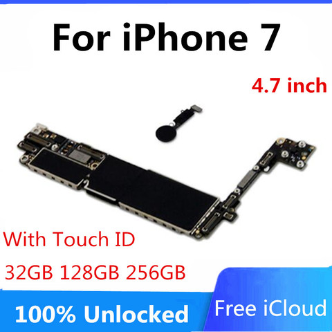 Para iphone 7 placas lógicas 100% Original desbloqueado para iphone 7 placa base con Touch ID negro con Sistema IOS ► Foto 1/5