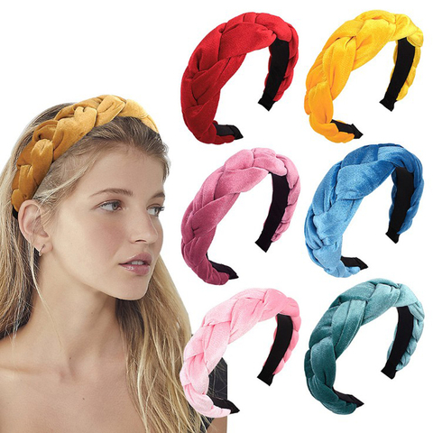 Diadema de franela para mujer, bandana con sombreros de nudo cruzado, banda para el pelo trenzada sólida, accesorios para el cabello de Lado ancho, venta al por mayor, nueva moda ► Foto 1/6