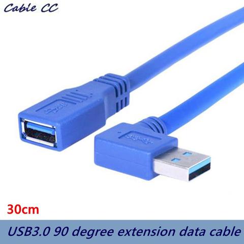Cable extensible tipo A macho A hembra, cable USB 3,0 OTG de 30cm, ángulo recto de 90 grados, azul, corto ► Foto 1/6