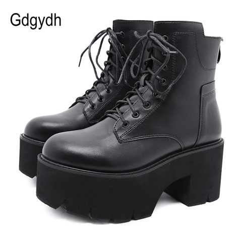 Gdgydh 2022 venta al por mayor botas de Mujeres del dedo del pie redondo EVA Material suave encaje botas cortas mujer gruesa plataforma zapatos de mujer Zapatos negro ► Foto 1/6