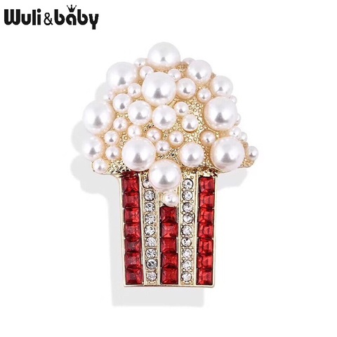 Wuli & baby-broches de perlas para palomitas de maíz para mujer, broche informal de oficina con diamantes de imitación para fiesta, regalos ► Foto 1/5