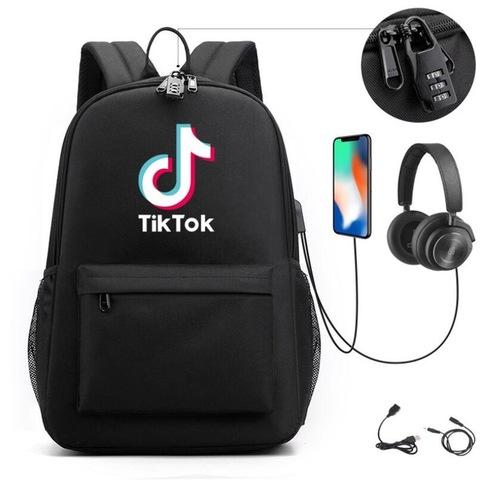 TIK TOK-mochila escolar para niños y niñas, morral de viaje con carga USB y auriculares ► Foto 1/5