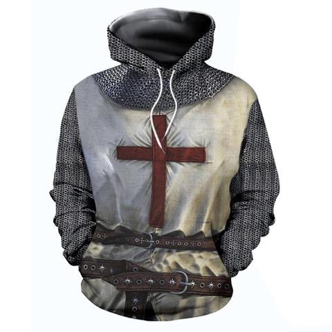 Sudadera con capucha de los caballeros templarios medievales para hombres adultos, jersey con estampado 3D cruzado, ropa para Halloween, abrigo informal de disfraz ► Foto 1/2