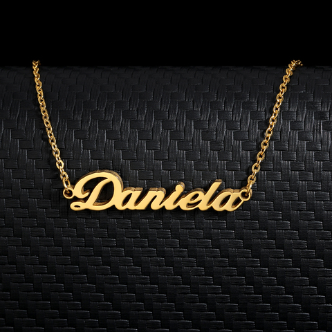 Collar de acero inoxidable personalizado con nombre, gargantilla de oro con letras personalizadas, colgante con placa, regalo ► Foto 1/6