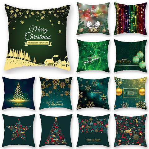 Navidad verde funda de almohada funda de cojín de Navidad decoración navideña para el Hogar Santa Claus patrón de alces Feliz Año Nuevo ► Foto 1/6