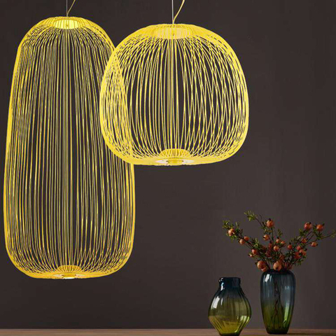 Lámpara de rayos Foscarini con control remoto nórdico, jaula de pájaro, Industrial, hierro negro, blanco, amarillo, accesorios de iluminación para interiores ► Foto 1/6