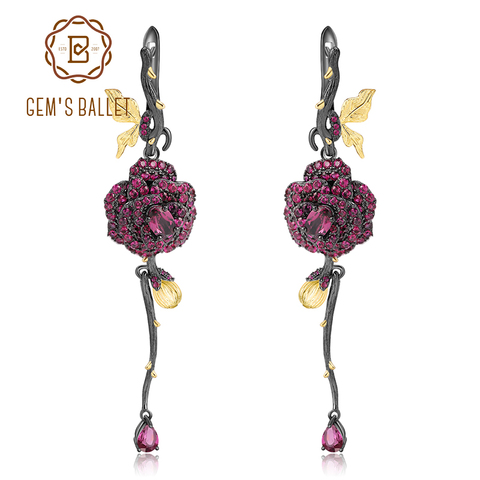 GEM'S BALLET-pendientes de plata de ley 925 con rodolita granate Natural, pendientes hechos a mano con flor de caída elegante, bisutería para mujer ► Foto 1/6