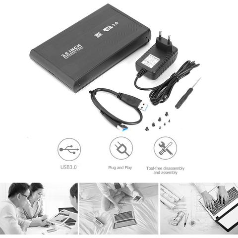 Caja de unidad del disco duro de 3,5 pulgadas, adaptador SATA a USB 3,0, caja de disco duro externo con Cable USB para ordenador y portátil ► Foto 1/6