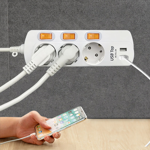 Toma de corriente de pared con enchufe europeo, toma de corriente de pared con enchufe europeo de 2AC, 2 puertos, Cargador USB ► Foto 1/1