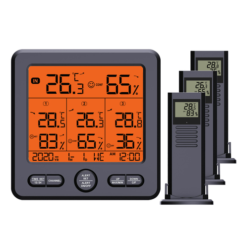 Estación Meteorológica Inalámbrica de marca, alarma de límite máximo interior, pantalla LCD Digital, medidor de tendencia de humedad y temperatura, 3 uds., Sensor para exteriores ► Foto 1/6