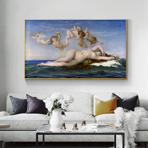 Pintura al óleo Giclée de Nacimiento de Venus de Botticelli, lienzo impreso, arte de pared famosa, reproducción de imagen para decoración para sala de estar ► Foto 1/5