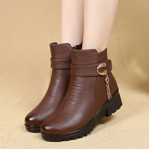 Zapatos de invierno para mujer, botas de piel auténtica con tacón de cuña, antideslizantes, talla grande, cálidas ► Foto 1/6