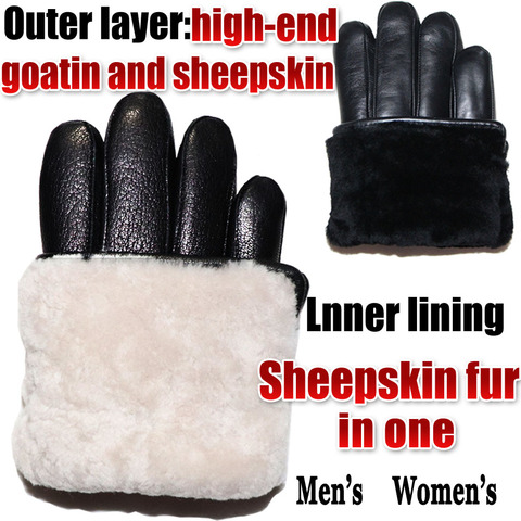 Deerskin-guantes de piel de oveja para hombre y mujer, guantes de lana para invierno, gruesos y cálidos ► Foto 1/6