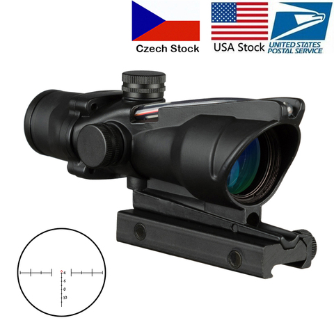 Caza Riflescope ACOG 4X32 fibra óptica Real punto rojo iluminado Chevron vidrio grabado retícula vista óptica táctica ► Foto 1/6