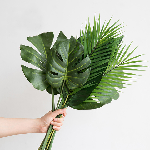Una pieza de plantas artificiales monstera, palmera tropical de plástico, hojas, accesorios de decoración para jardín de casa, fotografía decorativa ► Foto 1/6