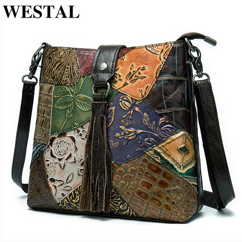 Westal-Bolso de hombro de diseñador para mujer, bolsas de mensajero de retazos a la moda, Bolsos de cuero auténtico ► Foto 1/6