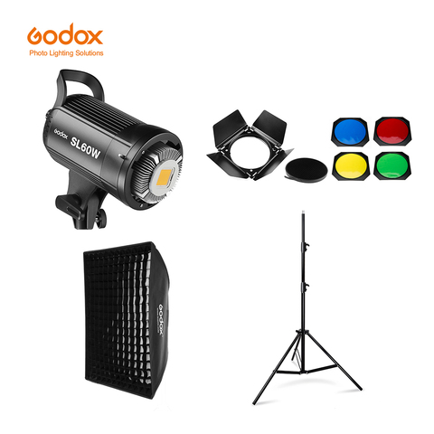 Godox-luz LED para vídeo SL-60W, 5600K, versión blanca, Kit de luz continua + soporte de luz de 190cm + Softbox Bowens de 60x90cm ► Foto 1/6