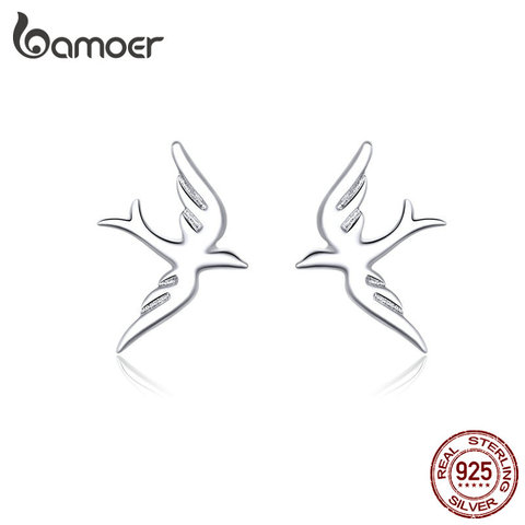 Bamoer-pendientes de plata de primera ley con forma de golondrina para mujer, aretes pequeños, plata esterlina 925, ave voladora, diseño brillante, 2022, BSE302 ► Foto 1/6