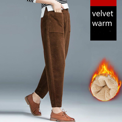 Las mujeres pantalones de Otoño de 2022 invierno de cintura alta pantalones de terciopelo grueso pana de abrigo pantalones Harem sólido Casual pantalones para las mujeres ► Foto 1/6