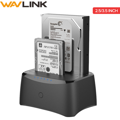 Wavlink-estación de acoplamiento SATA HDD, carcasa de disco duro USB 3,0 para HDD SSD de 2,5/3,5 pulgadas, doble Bahía SATA a USB3.0, caja de acoplamiento ► Foto 1/6