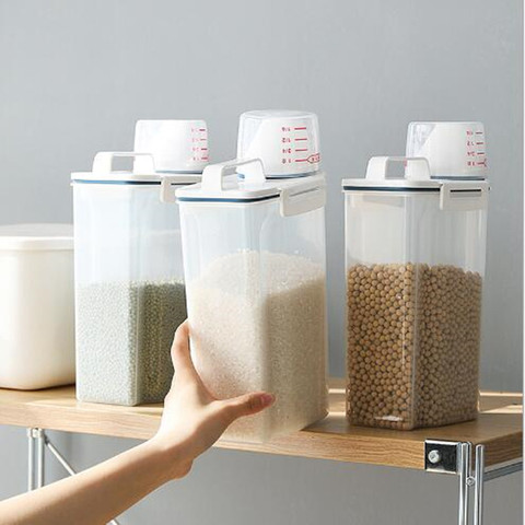 Caja de plástico para almacenamiento de cereales, contenedor de comida de grano, arroz, Mutfak, nevera, 2,5l ► Foto 1/6