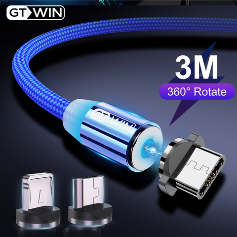 GTWIN Cable magnético de carga rápida Micro USB tipo C cargador para iPhone 11 XR 7 Samsung S9 S10 Cables de teléfono magnéticos rápidos 1M/2M/3M ► Foto 1/6